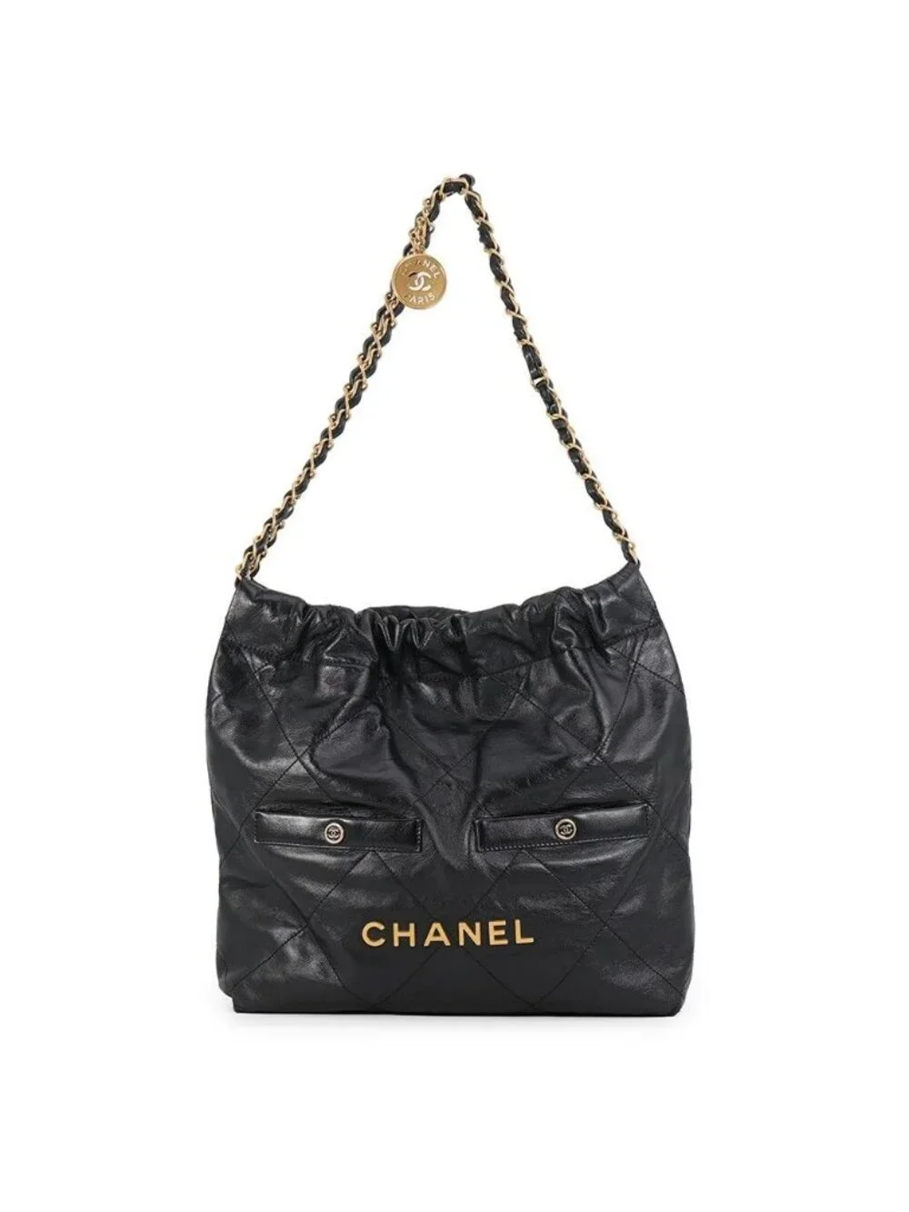 Chanel Handbag Quilted Chanel 22 Double Pocket Small Calfskin Black
